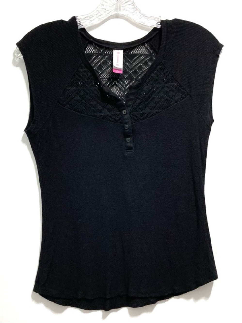 NOBO No Boundaries Women’s Black Sleeveless Knit Lace Crochet Mesh Top